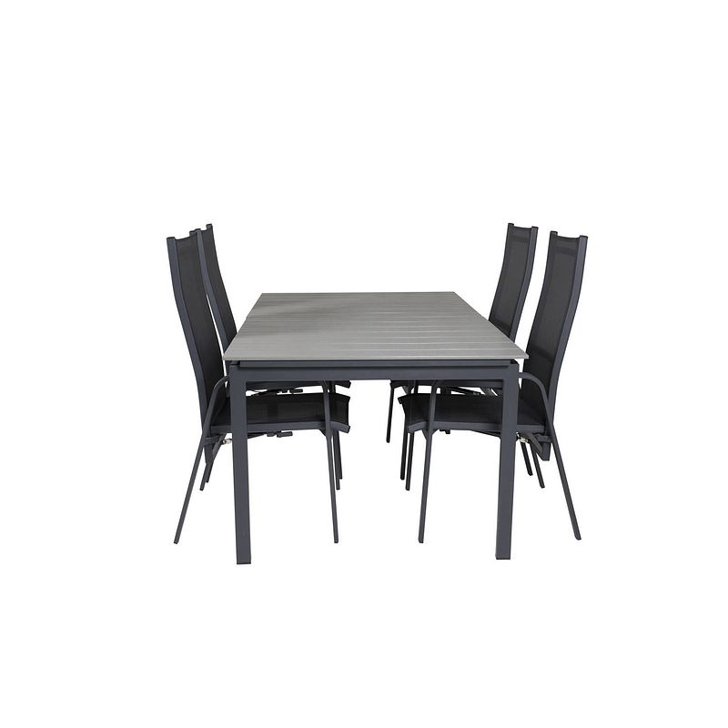 Foto van Levels tuinmeubelset tafel 100x160/240cm en 4 stoel copacabana zwart, grijs.