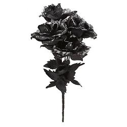 Foto van Halloween accessoires bloemen - zwarte rozen met blaadjes - 35 cm - verkleedattributen