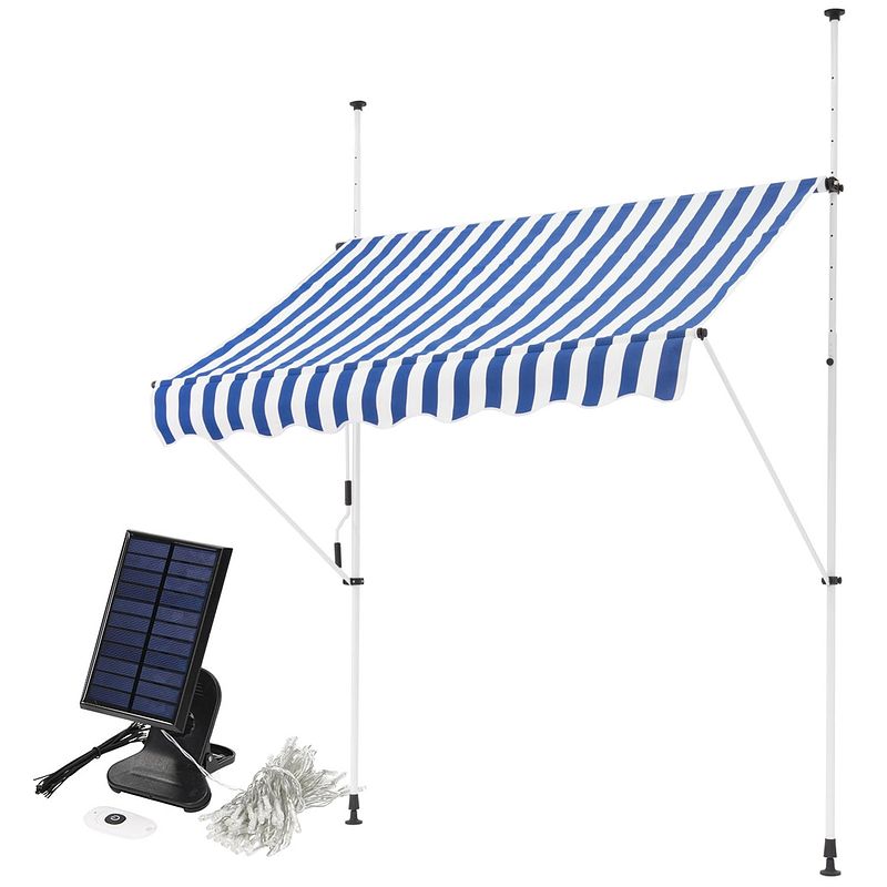 Foto van Ml-design knikarmluifel blauw/wit, 150x120 cm, met led solar lichtketting 7m