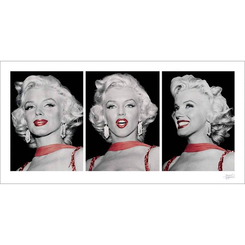 Foto van Pyramid marilyn monroe red dress triptych kunstdruk 100x50cm