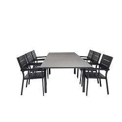 Foto van Levels tuinmeubelset tafel 100x160/240cm en 6 stoel levels zwart, grijs.