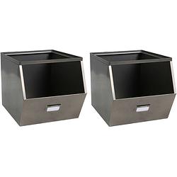 Foto van Urban living stapelbare opbergmand open metal box - 2x - l23 x b32 x h21 cm - metaal - donkergrijs - opbergmanden