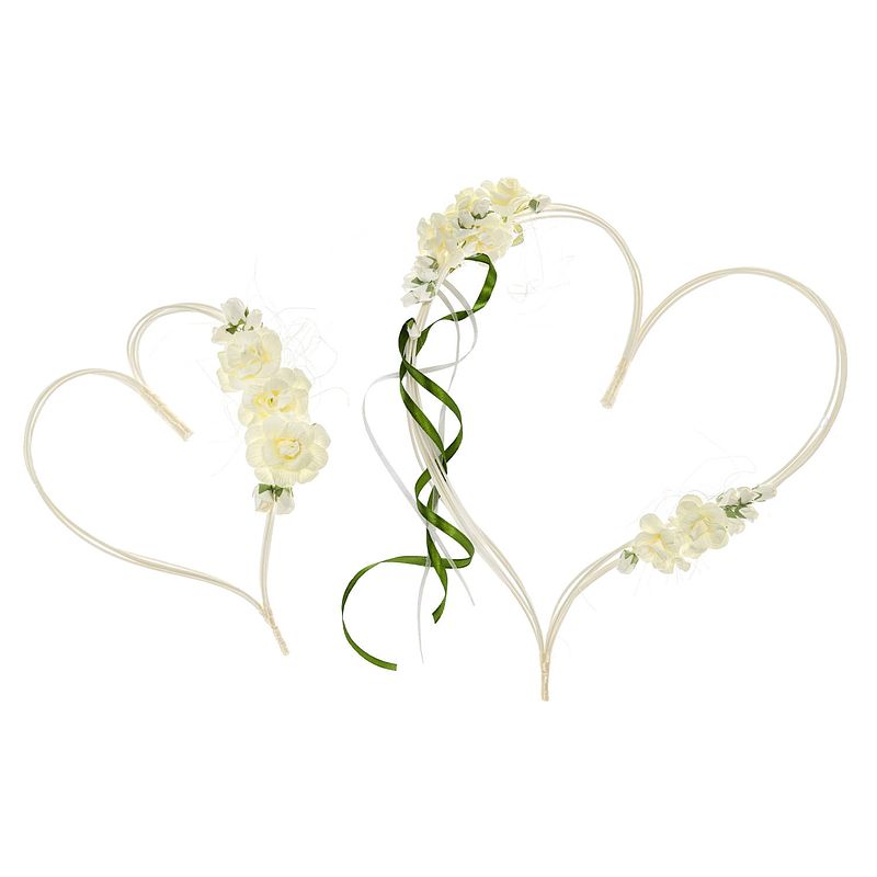 Foto van Partydeco trouwauto decoratie bloemen harten - bruiloft - creme wit - 2x - 19-30 cm - feestdecoratievoorwerp