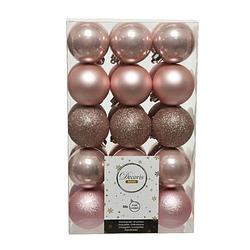 Foto van 30x stuks kunststof kerstballen lichtroze (blush) 6 cm glans/mat/glitter - kerstbal