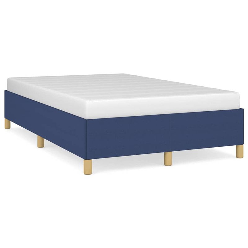 Foto van The living store bedframe - blauw - 203 x 123 x 35 cm - stof en multiplex