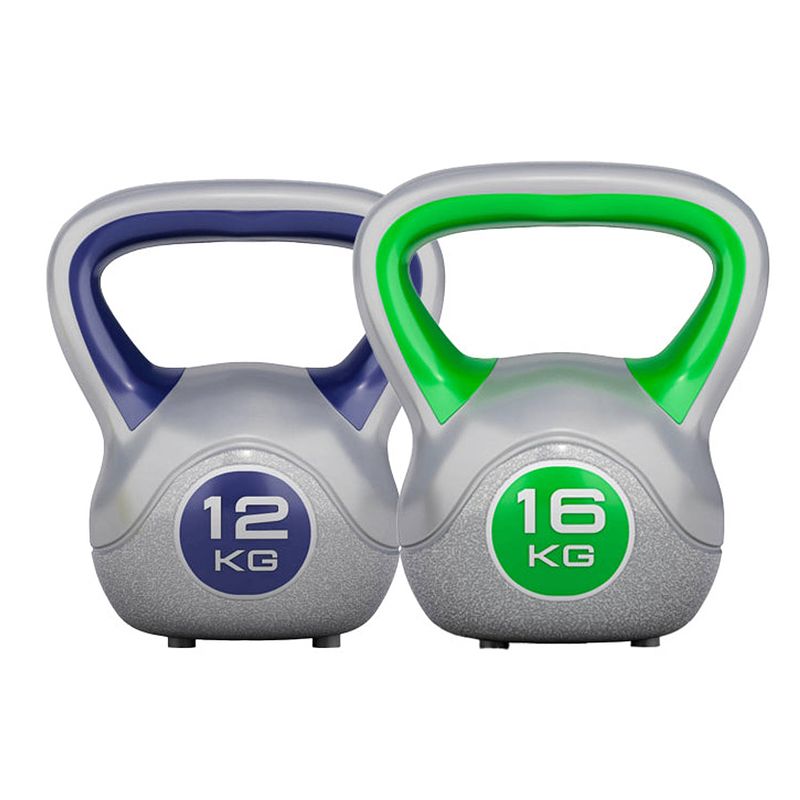 Foto van Gorilla sports kettlebell set - kunststof trendy - 12 kg & 16 kg - set van 2