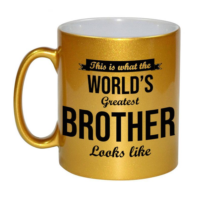 Foto van Gouden worlds greatest brother cadeau koffiemok / theebeker 330 ml - feest mokken