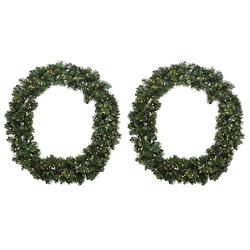Foto van 2x stuks kerstkransen/dennenkransen groen met warm witte verlichting en timer 50 cm - kerstkransen