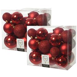 Foto van 52x stuks kunststof kerstballen rood 6-8-10 cm glans/mat/glitter - kerstbal