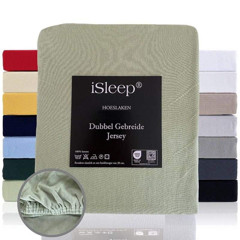 Foto van Isleep hoeslaken dubbel jersey - licht groen - 200/210x220/230