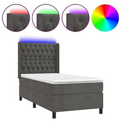 Foto van The living store bed boxspring - 203 x 83 x 118/128 cm - donkergrijs fluweel - inclusief matras en led