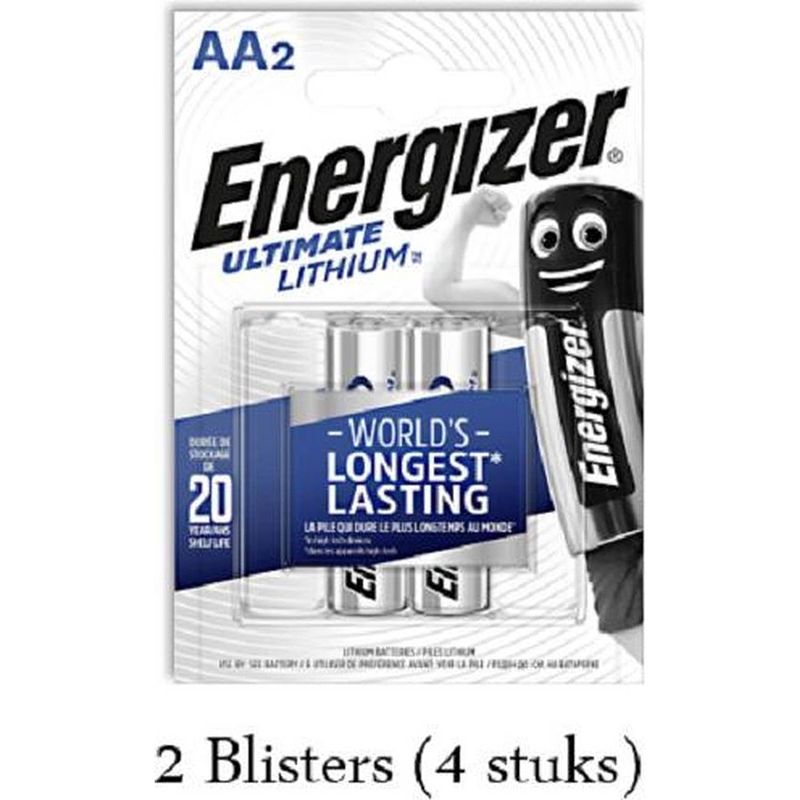 Foto van 4 stuks (2 blisters a 2 stuks) energizer lithium aa/l91 1.5v