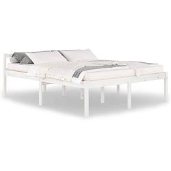 Foto van The living store bedframe grenenhout - wit - 160x200 cm - met hoofdeinde