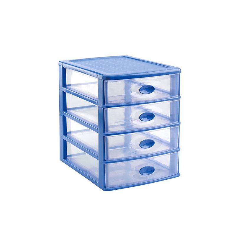 Foto van Ladeblok/bureau organizer met 4x lades blauw/transparant l35,5 x b27 x h35 cm - ladeblok