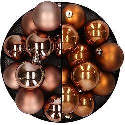 Foto van Kunststof kerstballen 6 cm - 24x stuks - bruin tinten - kerstbal