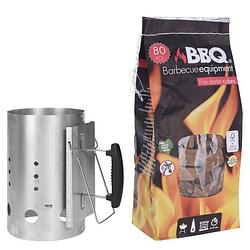 Foto van Bbq briketten/houtskool starter met kunststoffen handvat 30 cm met 80x bbq aanmaakblokjes - brikettenstarters