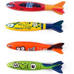 Foto van Benson duikspeelgoed torpedos - 4-delig - gekleurd - kunststof - duikspeelgoed