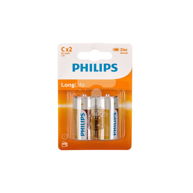 Foto van 2x philips long life batterijen lr14 c 1,5 v - batterijen