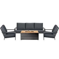 Foto van Garden impressions coba loungeset 4-delig donker grijs incl. cosipure vuurtafel 120 cm