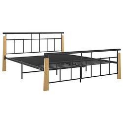 Foto van The living store metalen bedframe - zwart - 206 x 173 x 86 cm - lichteikenhout