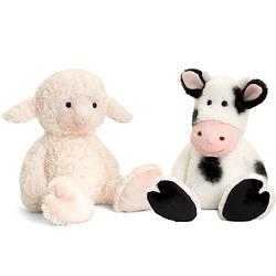 Foto van Pluche knuffels lammetje en koe boerderij vriendjes 18 cm - knuffel boederijdieren