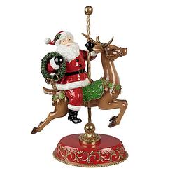 Foto van Clayre & eef beeld kerstman rendier 46 cm rood polyresin kerstdecoratie rood kerstdecoratie