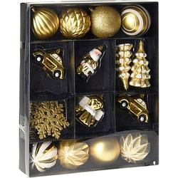 Foto van 20x stuks kerstballen en kersthangers figuurtjes goud kunststof - kersthangers