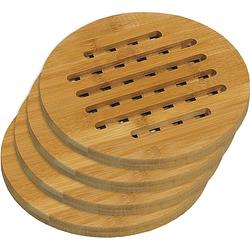 Foto van 4x ronde pannen onderzetters van bamboe 19 cm - rond - onderzetter voor pan - houten onderzetters set
