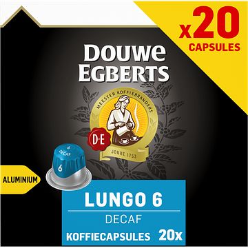 Foto van 2 voor € 8,00 | douwe egberts lungo decaf koffiecups voordeelpak 20 stuks aanbieding bij jumbo