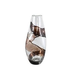 Foto van Ptmd lisee brown solid glass vase line frost l