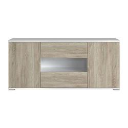 Foto van Star tv cabinet - 2 deuren en 2 laden - wit en eiken melamine - l 150 x d 42 x h 67 cm