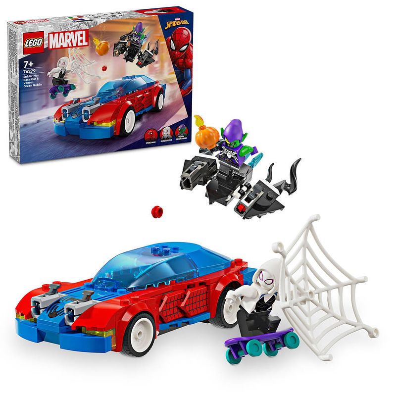 Foto van Lego marvel spider-man racewagen en venom green goblin 76279