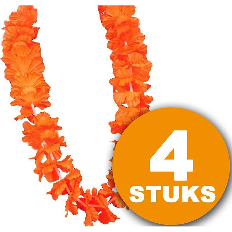 Foto van Oranje feestkleding 4 stuks oranje krans hawaii de luxe oranje feestartikelen feestkleding ek/wk voetbal oranje