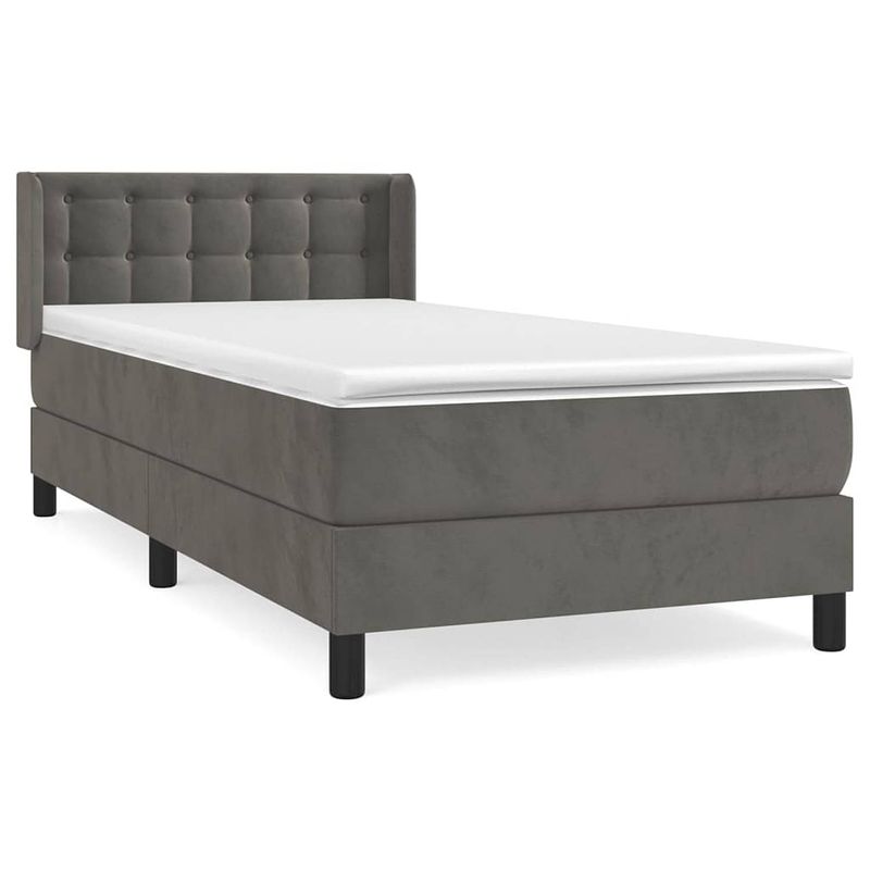 Foto van The living store boxspringbed - donkergrijs fluweel - 193x93x78/88 cm - verstelbaar hoofdbord - pocketvering matras -