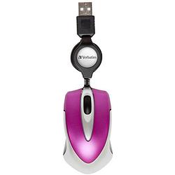 Foto van Verbatim go mini muis usb optisch pink 3 toetsen 1000 dpi met kabelroller