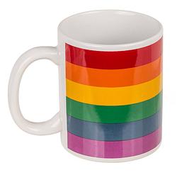 Foto van Koffiemok/drinkbeker - pride/regenboog thema kleuren - keramiek - 9 x 8 cm - feest mokken