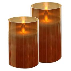 Foto van 2x stuks luxe led kaarsen/stompkaarsen in gouden glas h10 cm en h12,5 cm flakkerend - led kaarsen