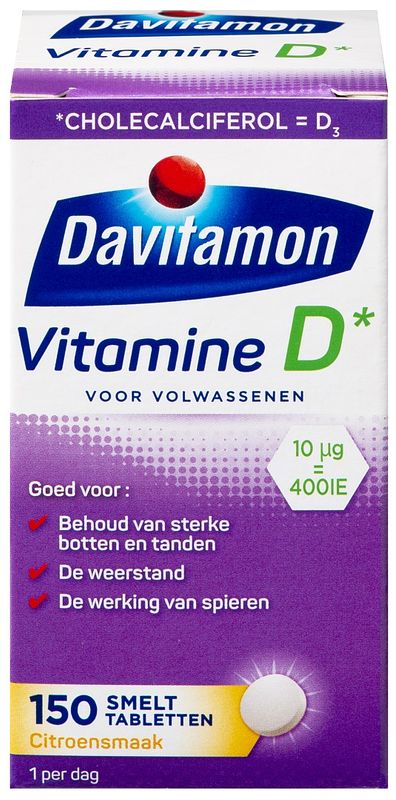Foto van Davitamon vitamine d smelttabletten voor volwassenen, 150 stuks bij jumbo
