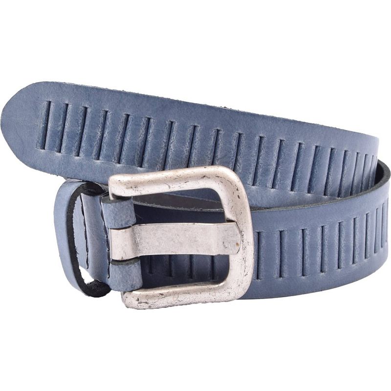 Foto van Kinderriem - riemen - streepjes - licht blauw - 3 cm - unisex - 100% leren - leder - riem maat 65