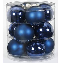 Foto van 24x donkerblauwe glazen kerstballen 8 cm glans en mat - kerstbal