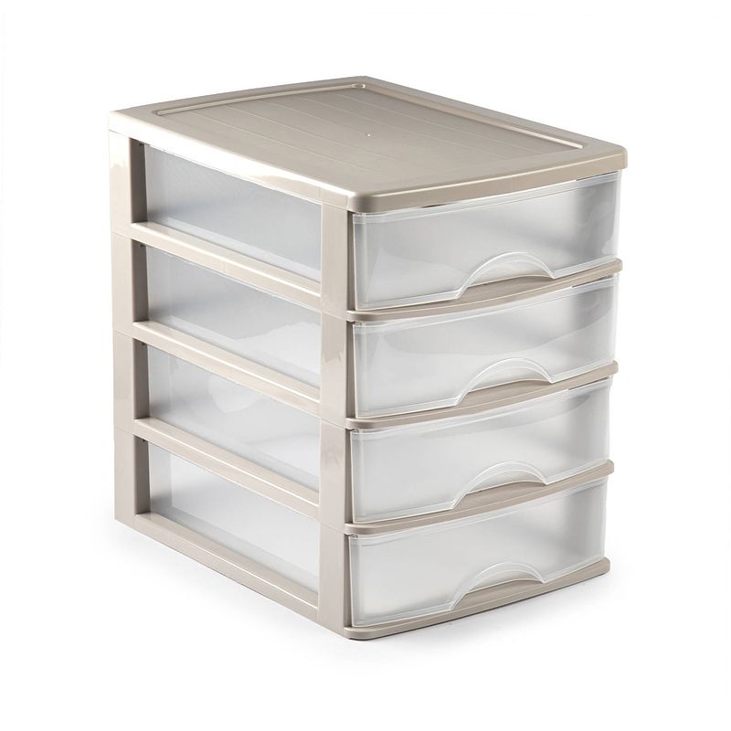 Foto van Ladeblok/bureau organizer met 4 lades taupe/transparant l 35,5 x b 27 x h 35 cm - ladeblok