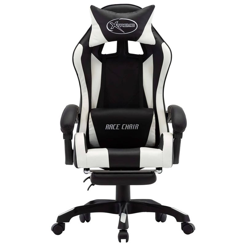 Foto van The living store racestoel luxe - gaming bureaustoel - verstelbaar - wit/zwart - 64x65x(111.5-119) cm