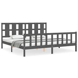 Foto van The living store bedframe - massief grenenhout - grijs - 205.5x205.5x100cm - multiplex lattenbodem - functioneel hoofd-