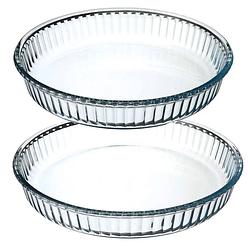 Foto van Ovenschalen set rond - transparant glas - diameter 26 en 32 cm - ovenschalen