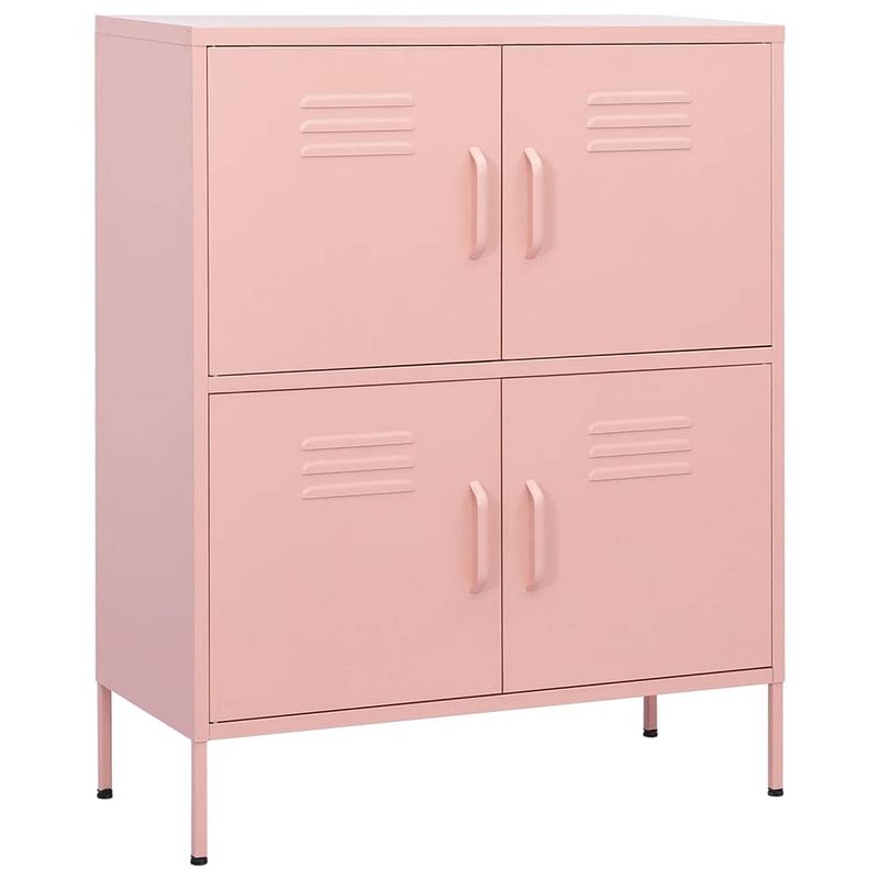 Foto van The living store stalen kast - opbergkast - 80 x 35 x 101.5 cm - roze - met 4 deuren