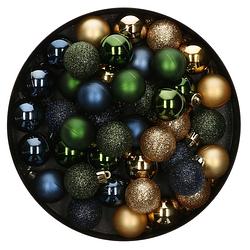 Foto van 42x stuks kunststof kerstballen mix donkergroen/goud/donkerblauw 3 cm - kerstbal