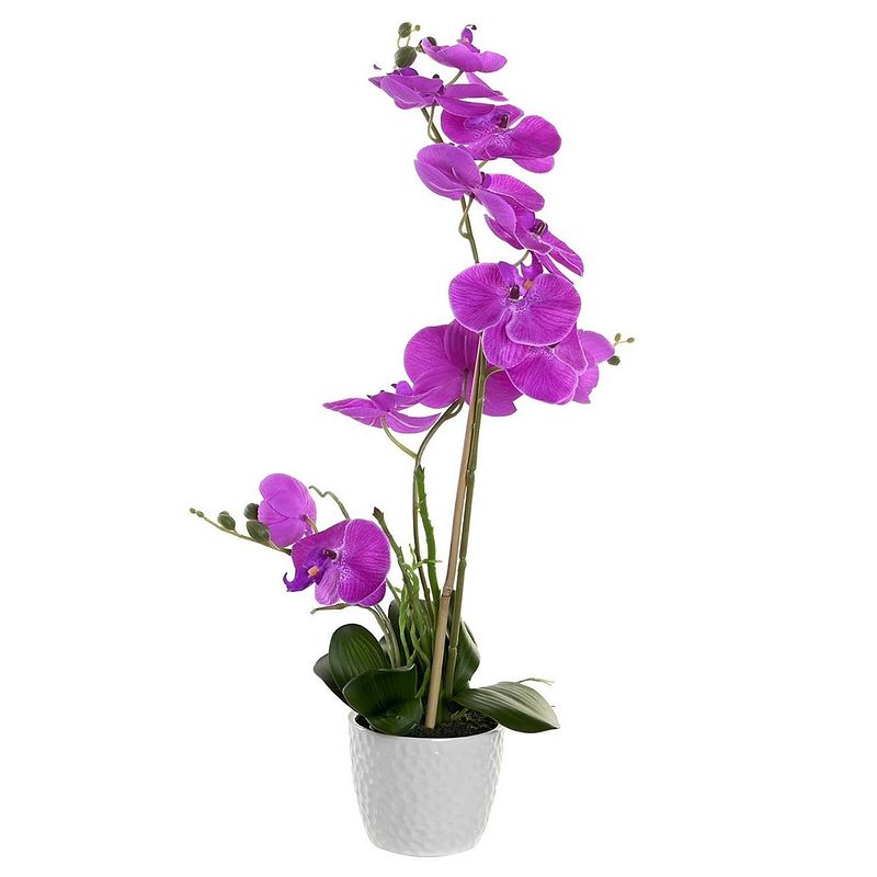 Foto van Orchidee bloemen kunstplant in witte bloempot - roze bloemen - h60 cm - kunstplanten