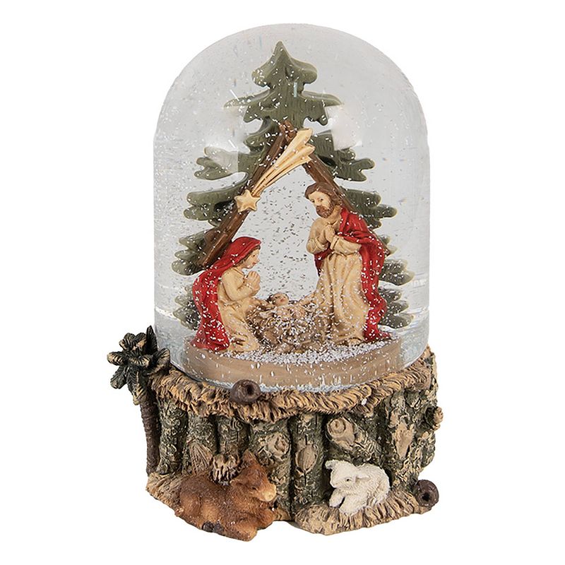 Foto van Haes deco - sneeuwbol met kerststal ø 10x14 cm - groen - kerst figuur, kerstdecoratie, schudbol