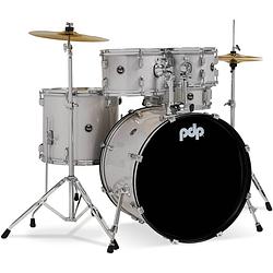 Foto van Pdp drums center stage rock diamond white sparkle 5d. drumstel met bekkens en hardware