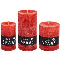 Foto van 3x rustieke kaarsen set rood sfeerkaarsen - stompkaarsen